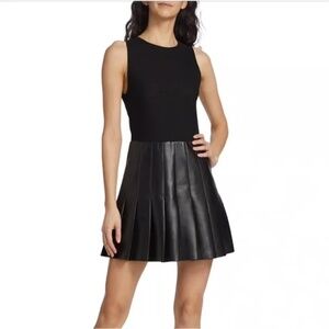 Alice + Olivia Chara Vegan Leather Pleated Mini Dress Black Size 8
